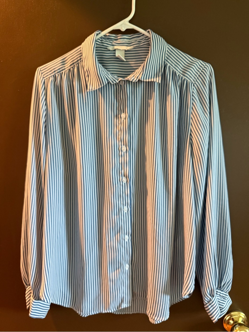 H&M Navy and White Striped Collared Shirt
